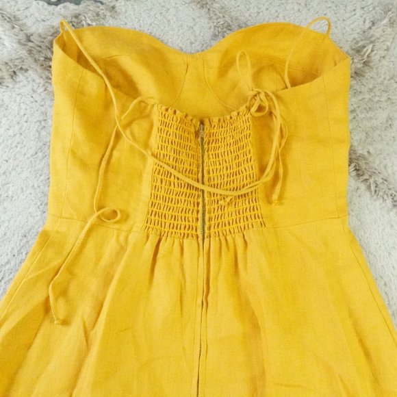 Reformation Midi Dress Womens 6 Mustard Yellow 100% Linen - Picture 10 of 11